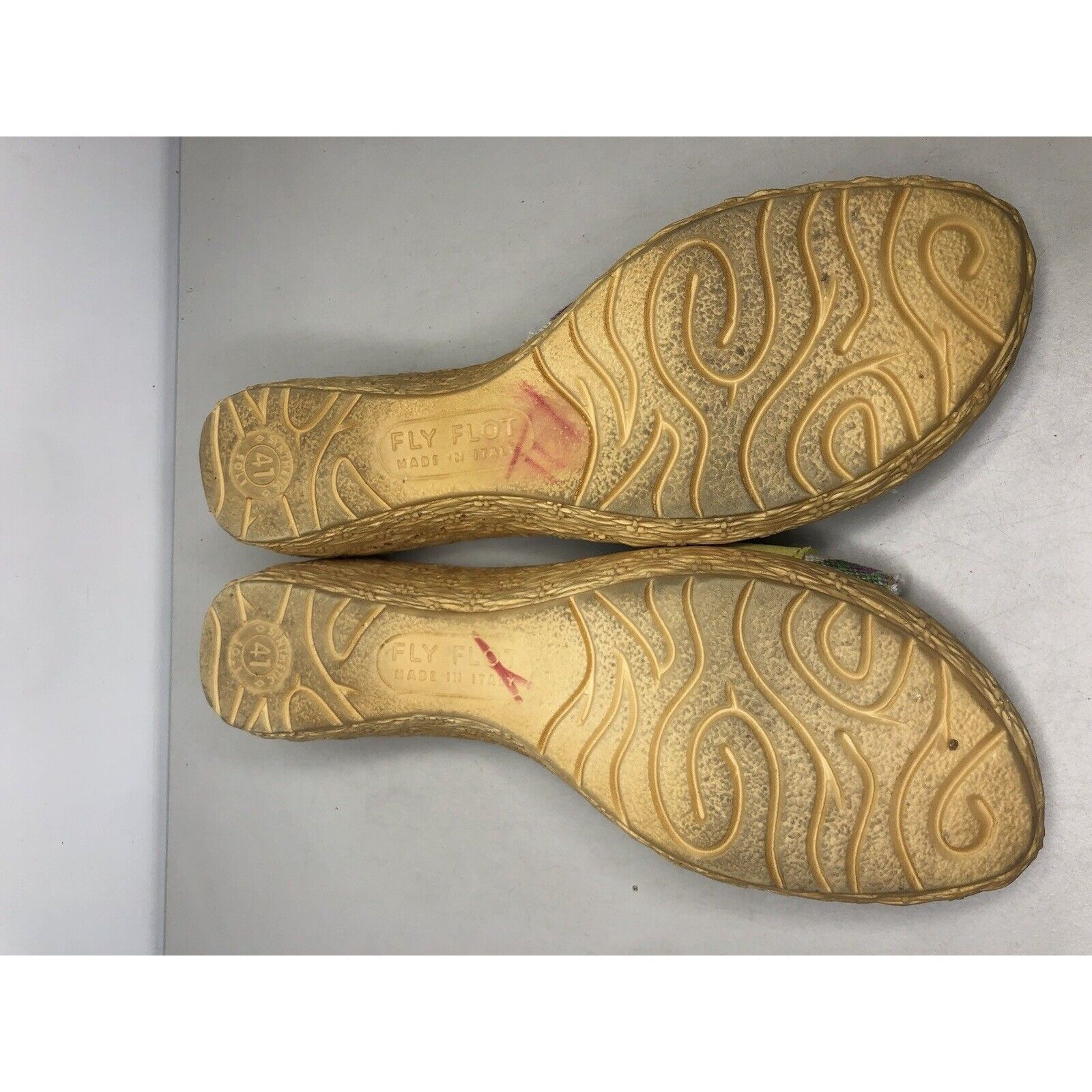 Other FLY FLOT Anti Shock Yellow Suede Floral Buckle Wedge Sandals Size US 10.5 / IT 40.5 - 10 Thumbnail