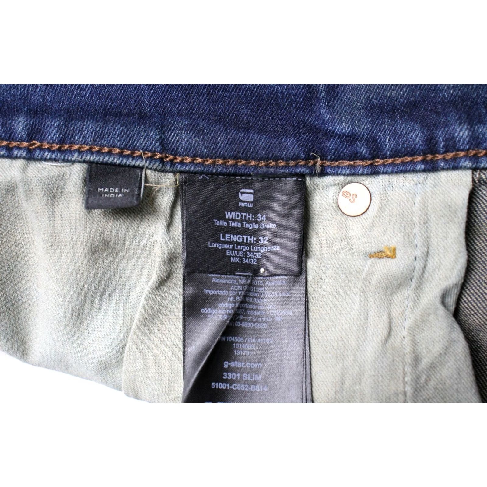 G-Star G-STAR 3301 Slim Jeans Men's W34/L32 Button Fly Whiskers Faded Denim Blue Size US 34 / EU 50 - 6 Thumbnail