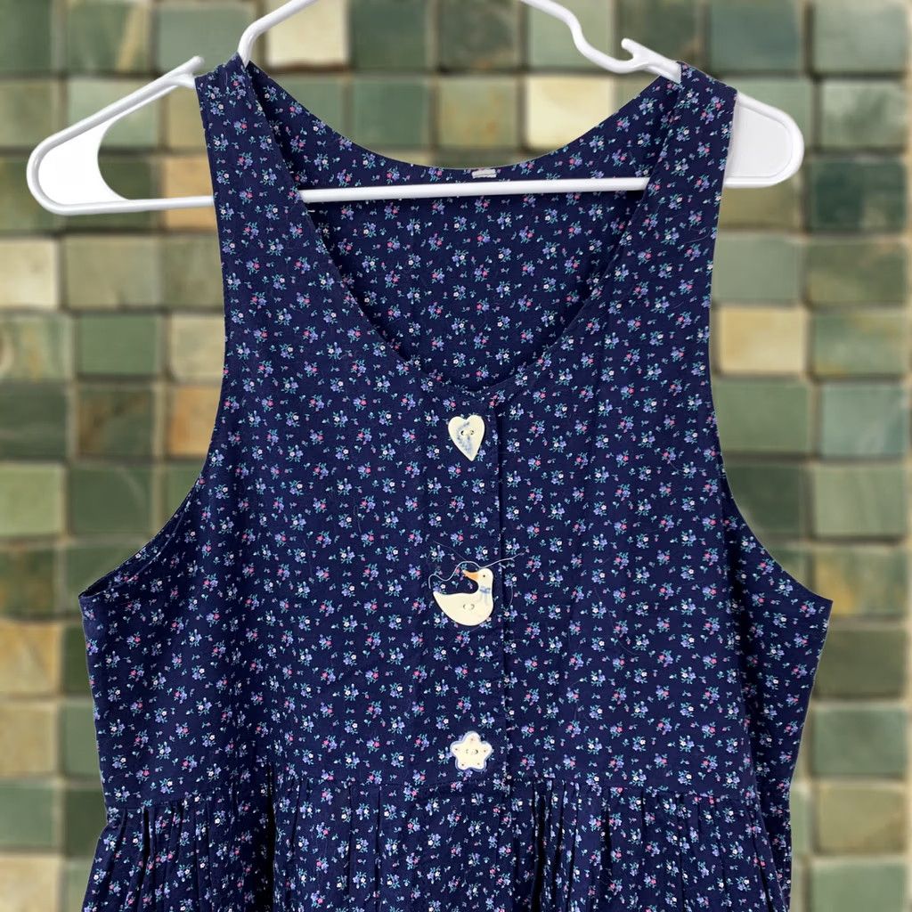 Vintage VINTAGE Blue Floral Pinafore Dress 90s Midi Womens S Size S / US 4 / IT 40 - 1 Thumbnail