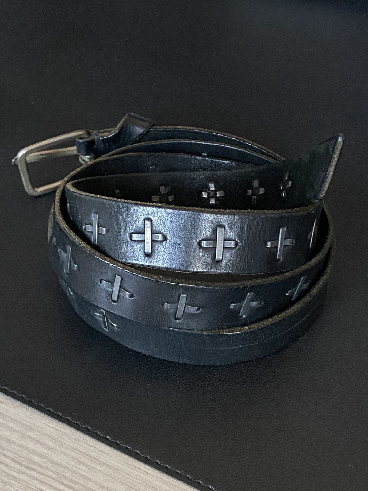 Ma+ Black Calf Leather '+' Belt Size ONE SIZE - 6 Thumbnail