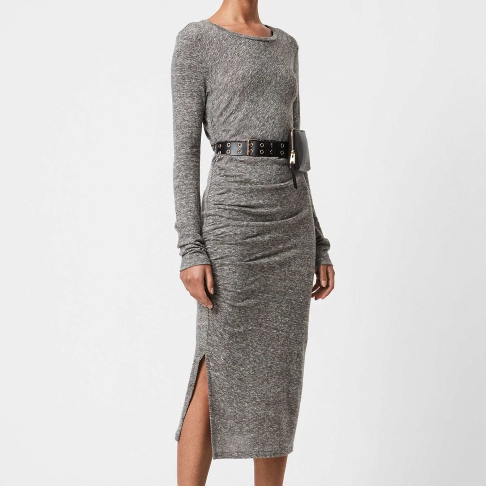 Allsaints ALL SAINTS Tina Knit Midi Dress Bodycon Assymetrical Sheath Size S / US 4 / IT 40 - 3 Thumbnail