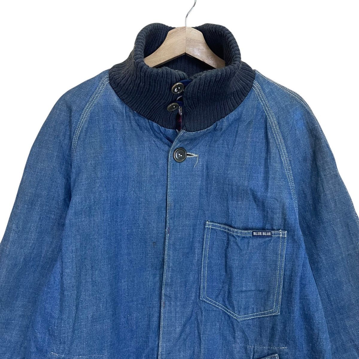 Blue Blue Japan × Indigo × Vintage Vintage 90s Blue Blue Japan Crazy Indigo Long Denim Jacket Size US L / EU 52-54 / 3 - 5 Thumbnail