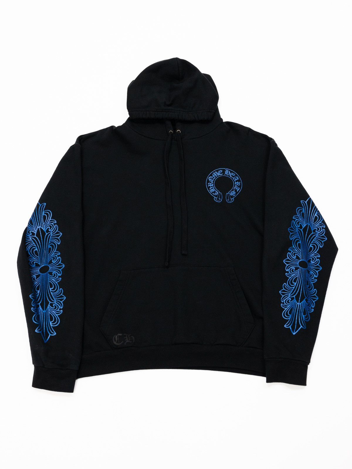 image of Chrome Hearts Friends & Family Blue Glitter Hoodie in Black, Men's (Size XL)