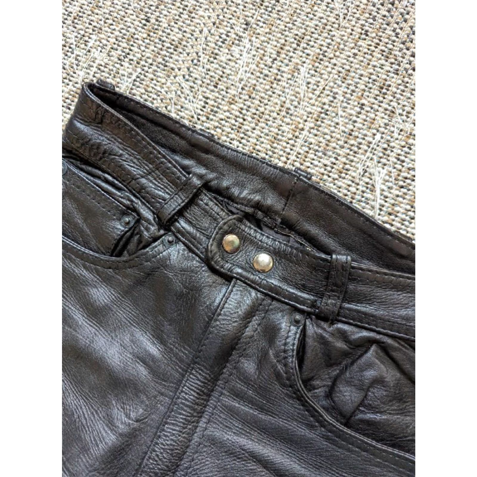 Vintage VINTAGE Motorcycle Pants Women 26x30 Black Leather Motorcycle Pants 26X30 Womens Vintage 1990s Slender Straight Rise High Leather Pants Size 26" / US 2 / IT 38 - 3 Thumbnail
