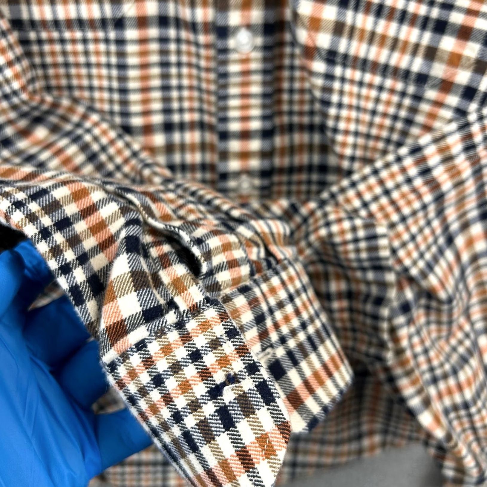 ASH ASH & ERIE Shirt Men's L Brown Navy Plaid Cotton Stretch Casual Button-Down Size US L / EU 52-54 / 3 - 5 Thumbnail
