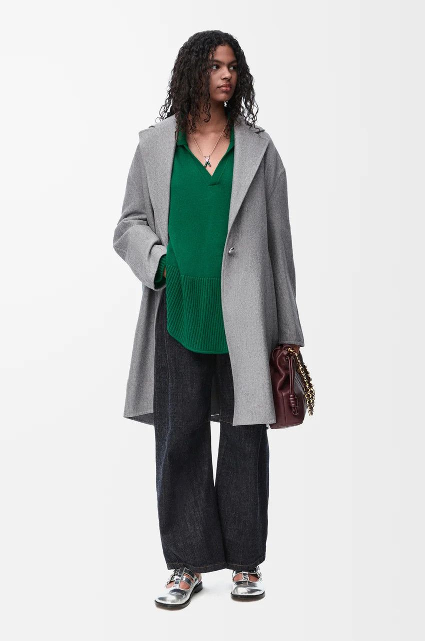 Loewe o1loc1c0525 Pebble Coat In Wool in Light Grey Size S / US 4 / IT 40 - 2 Thumbnail