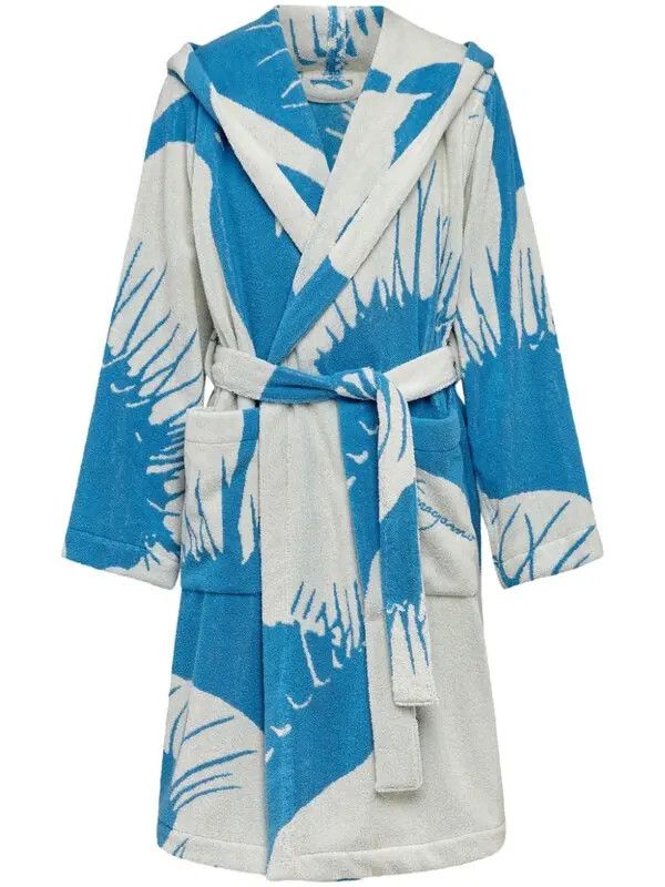 Salvatore Ferragamo o1s1rm0126 Venus Graphic-print Bathrobe in Blue/White Size S / US 4 / IT 40 - 1 Thumbnail