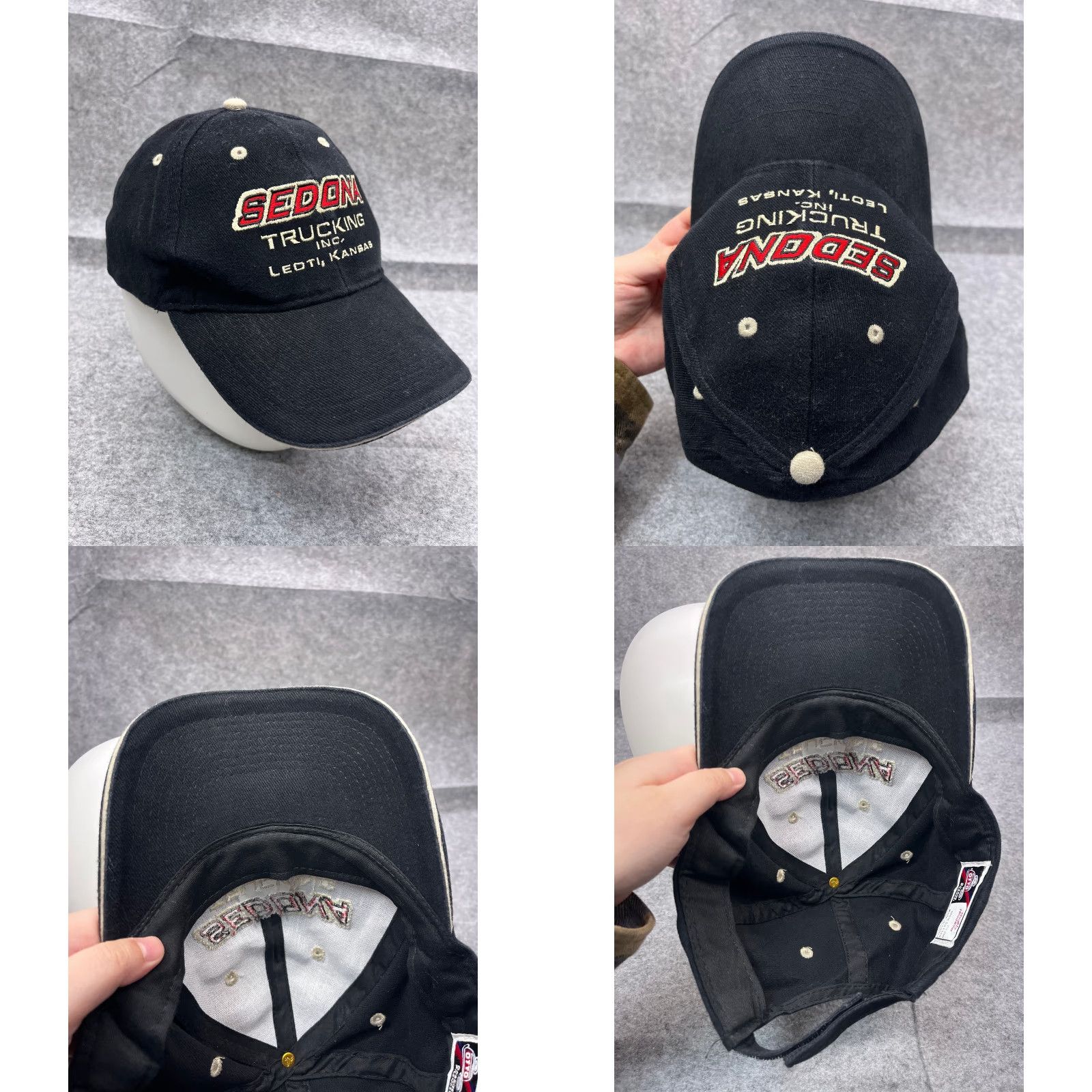 Vintage Otto Hat Cap Strap Back Adult One Size Black 100% Cotton Sedona Trucking Kansas Size ONE SIZE - 8 Thumbnail