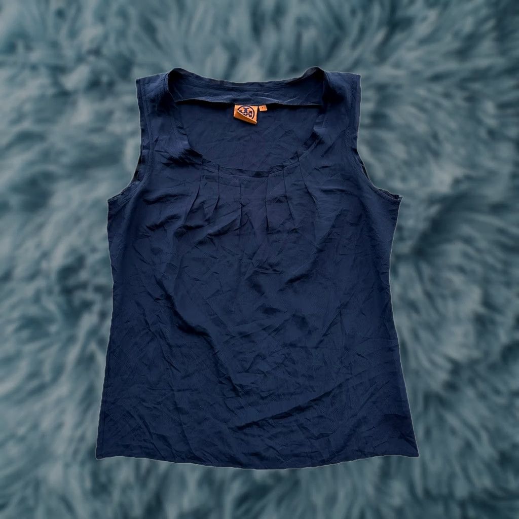 Tory Burch Tory Burch Silk Tank Sleeveless Navy Blue Distressed Top Women’s Size S RARE Size S / US 4 / IT 40 - 1 Thumbnail