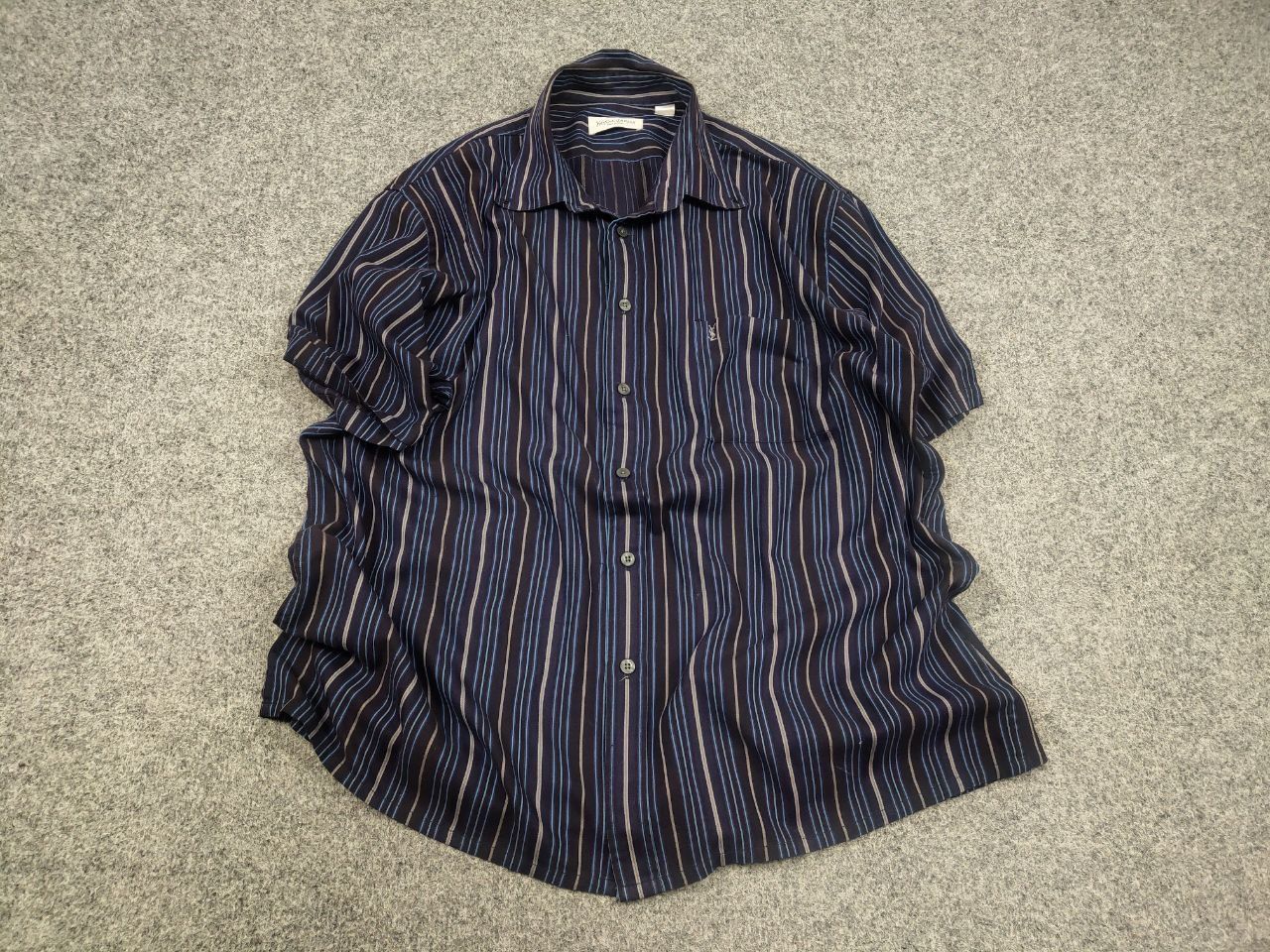 Yves Saint Laurent Yves Saint Laurent Vintage Striped Blue shirt short sleeves Size US XL / EU 56 / 4 - 2 Thumbnail