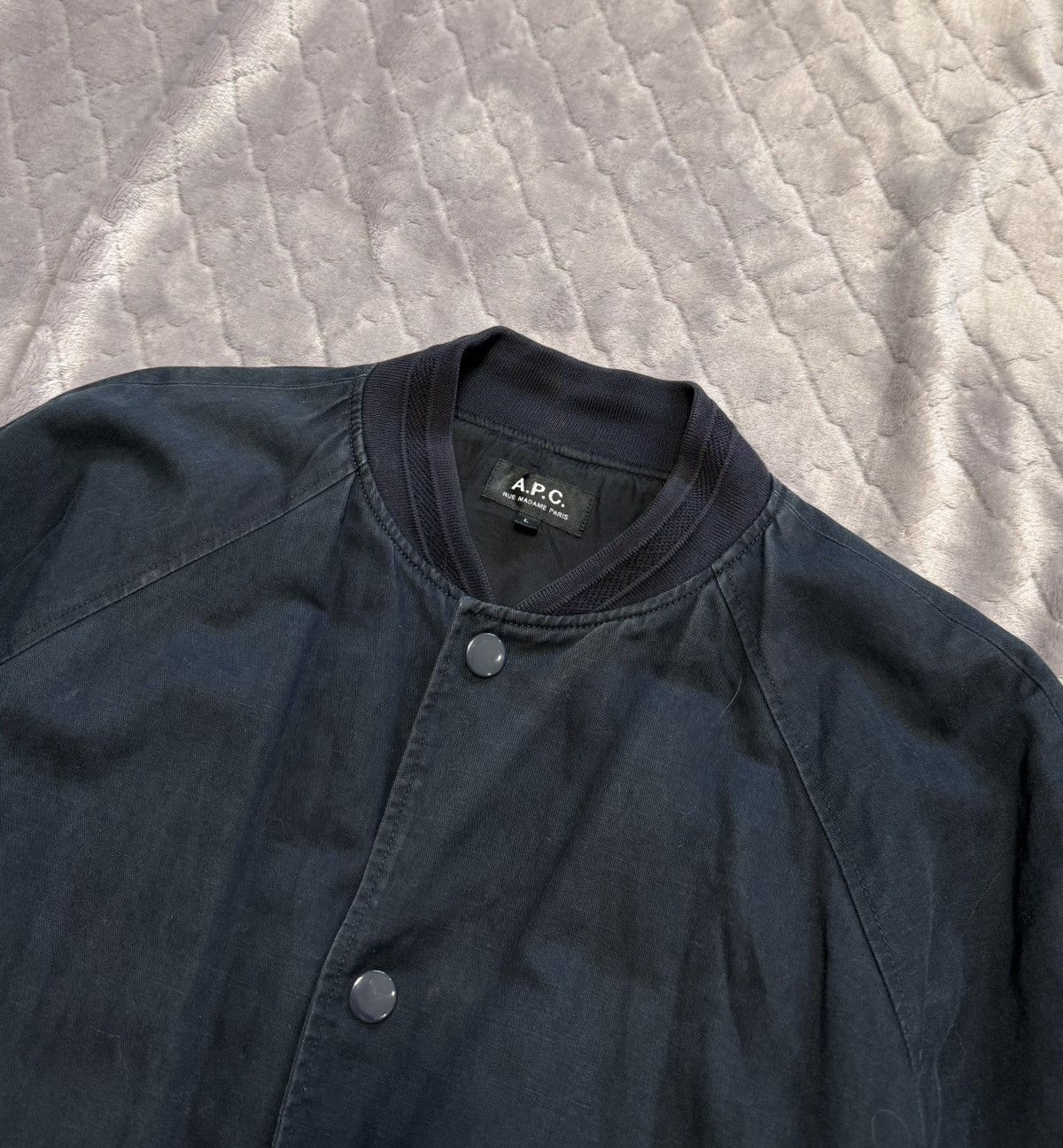 A.P.C. × Japanese Brand 🇯🇵A.P.C Navy Kenickie Teddy Dark Navy Bomber Jacket Size US L / EU 52-54 / 3 - 5 Thumbnail