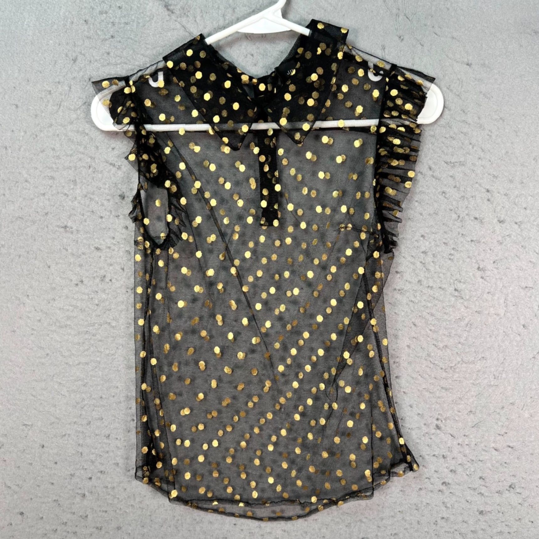 Vintage Jill Stuart Blouse Women Polka Dot Sheer Sleeveless Ruffle Black 0 XS? Size XS / US 0-2 / IT 36-38 - 2 Thumbnail