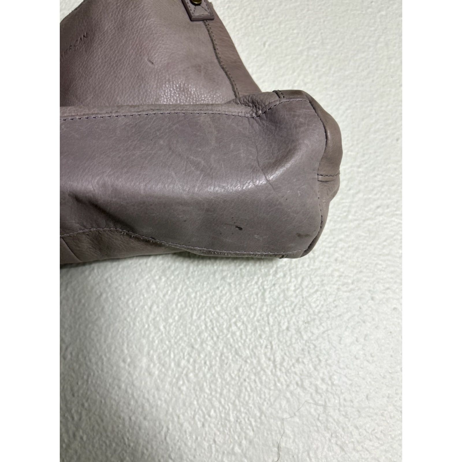 Vintage American Leather Co. Gray Pebbled Leather Double Handles Purse Satchel 13x11.5x5 Womens Ladies Bags Stains Size ONE SIZE - 6 Thumbnail