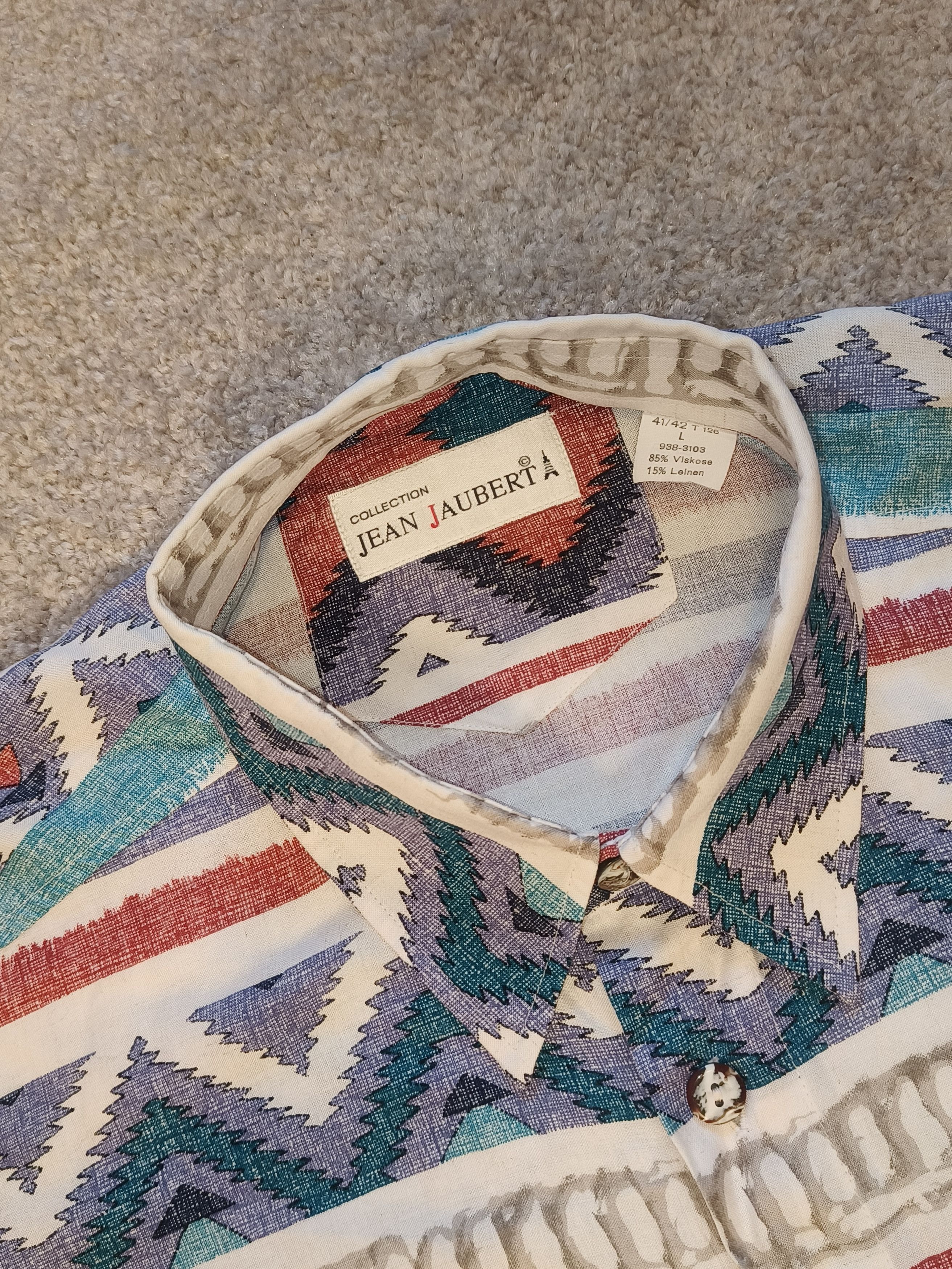 Vintage Jean Jaubert Aztec Tribal Print S/S Viscose Linen Shirt Size US L / EU 52-54 / 3 - 2 Thumbnail