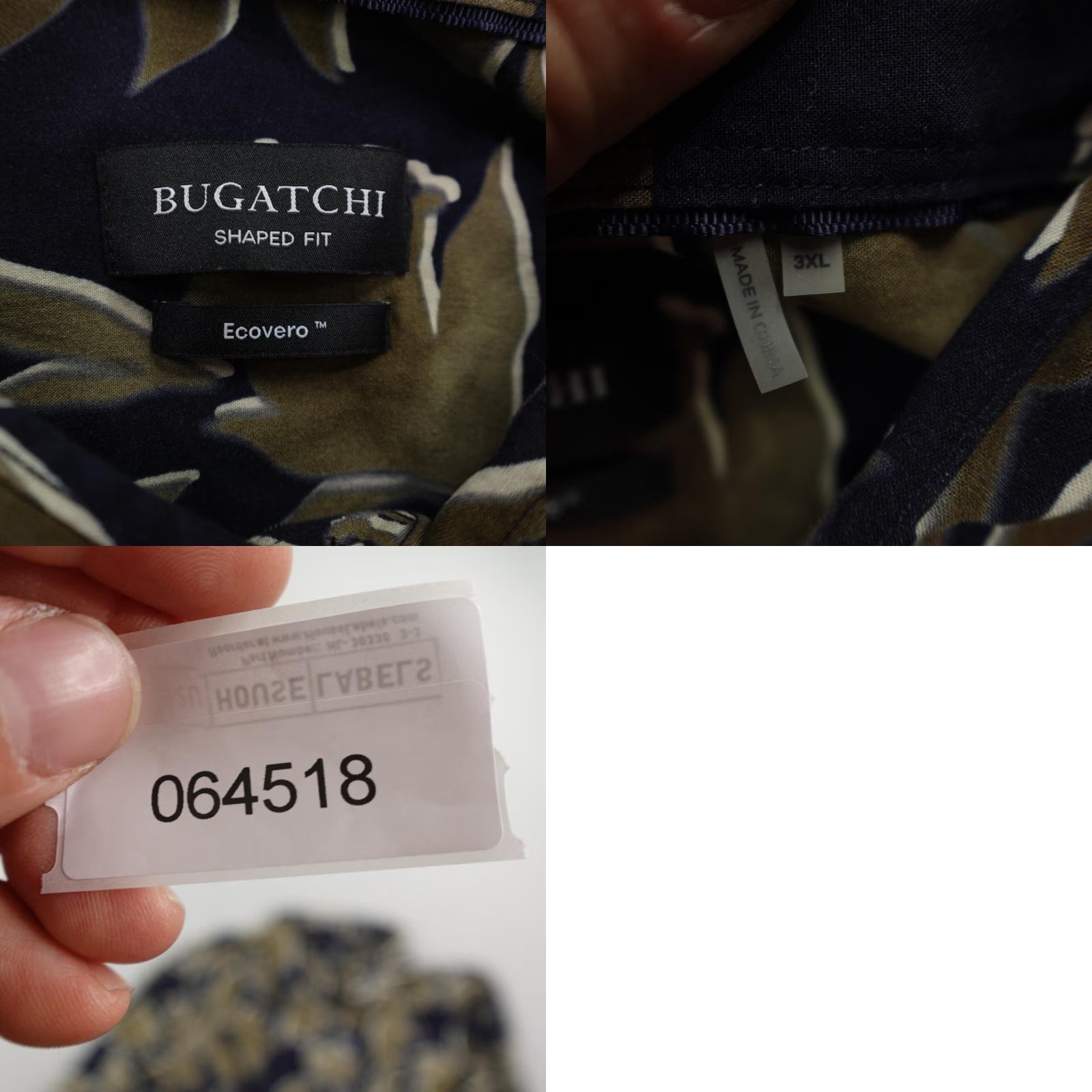 BUGATCHI VINTAGE Bugatchi Shirt Mens 3XL Blue Gray Floral Leaf Print Shaped Fit Ecovero Button Up Size US XXL / EU 58 / 5 - 8 Thumbnail