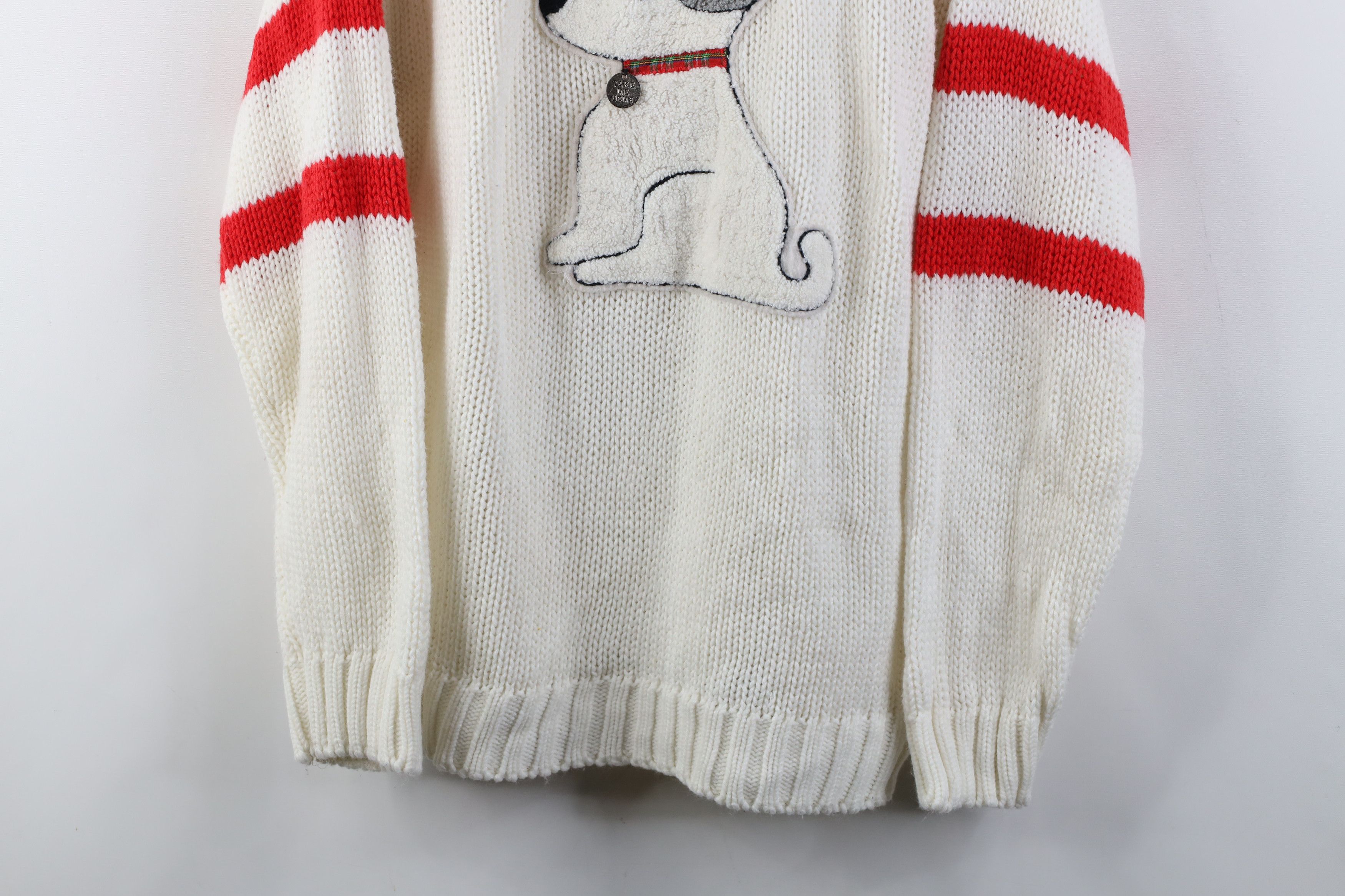 Vintage Vintage 80s 90s Streetwear Puppy Dog Knit Sweater White Size XXL / US 16-18 / IT 52-54 - 3 Thumbnail