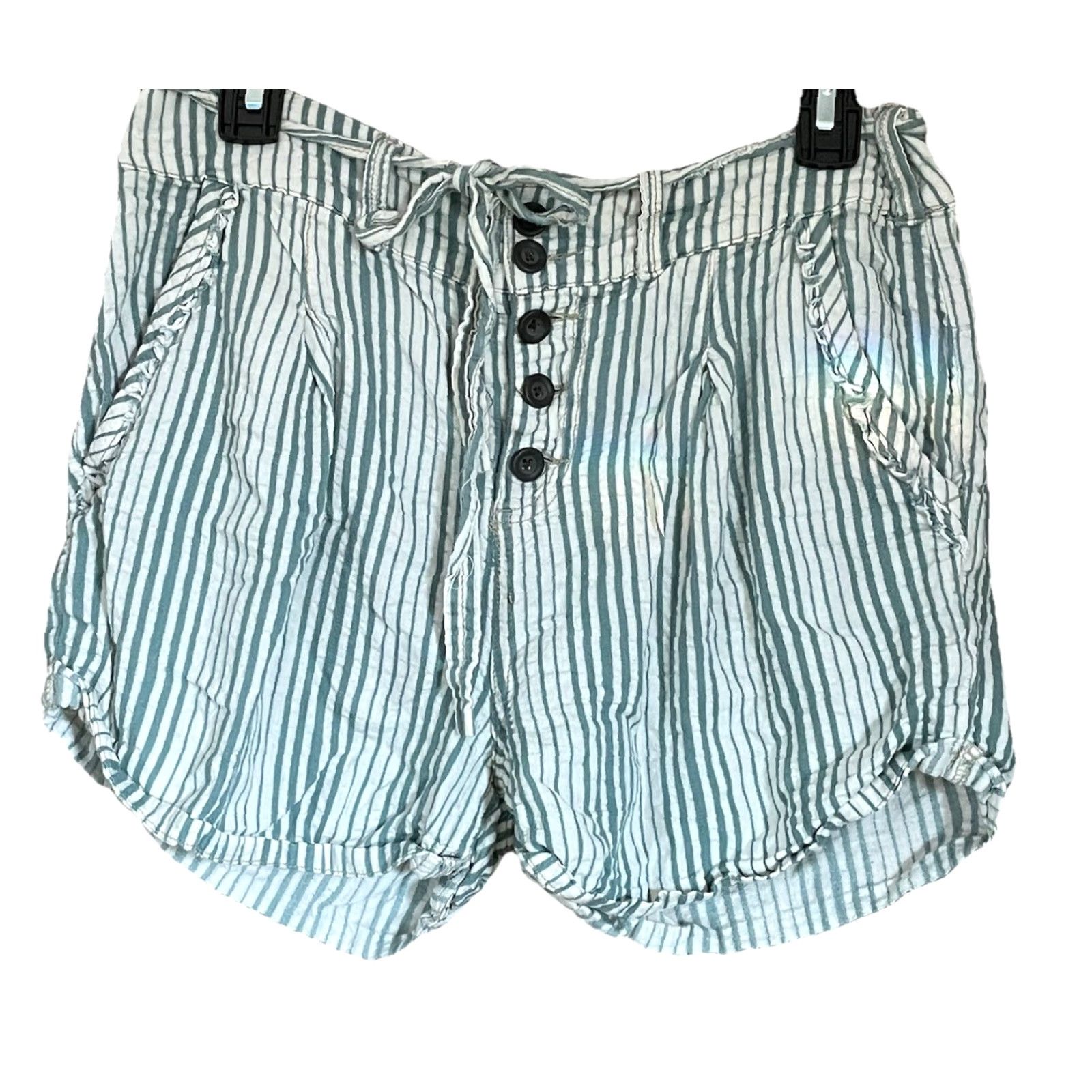Free People VINTAGE Free People Shorts Womens 8 Green Stripe Button Coastal Scandi Summer Cotton 100% Cotton Boho Beach Size 30" / US 8 / IT 44 - 2 Thumbnail