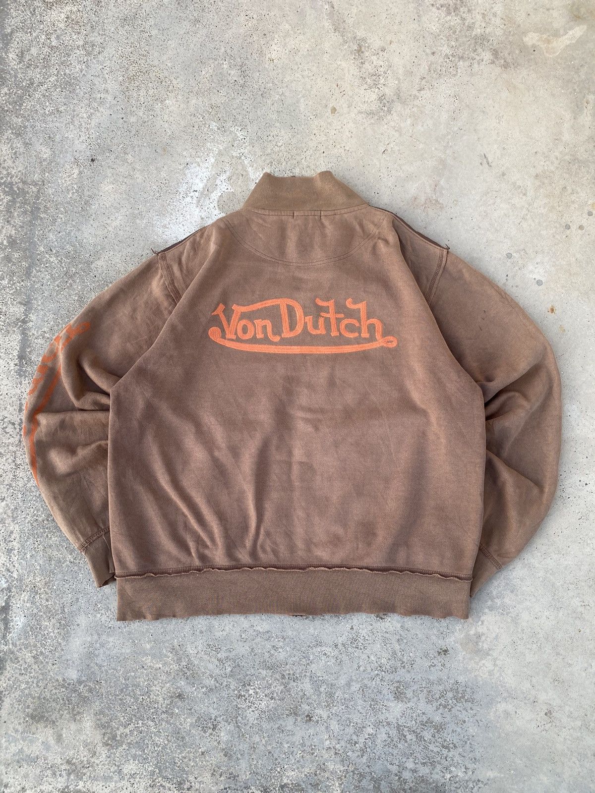 Vintage Vintage 90s Von Dutch Eye Wings Zip Up Sweater Brown Size US L / EU 52-54 / 3 - 5 Thumbnail