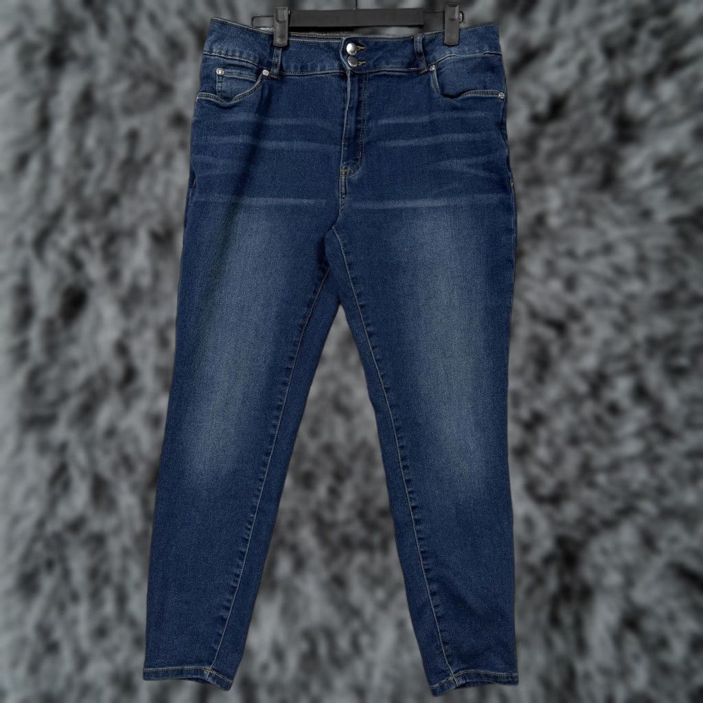 Vintage Tahari Jeans Womens 14/32 Blue Skinny Stretch Denim High Rise Regular 5-Pocket Pockets Denim Blue Size 36" / US 14 / IT 50 - 1 Thumbnail
