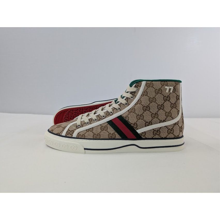 Gucci o1rshd1 Tennis 1977 Canvas High-Top Sneakers in Beige Ebony Size US 11 / EU 44 - 15 Thumbnail