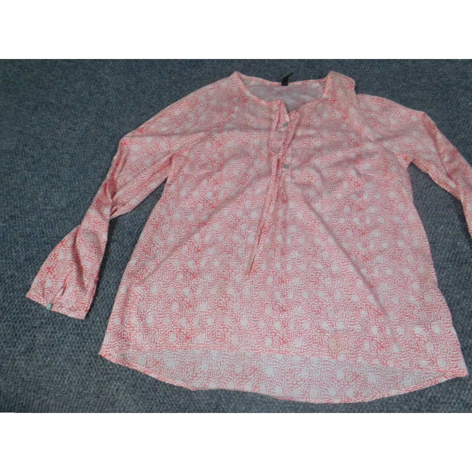 Vintage Misoka Womens Shirt L Red pullover dots Crew Neck Short Sleeve Cotton Blend Blouse Casual Vintage? No. (But ensure no extra). Size L / US 10 / IT 46 - 3 Thumbnail