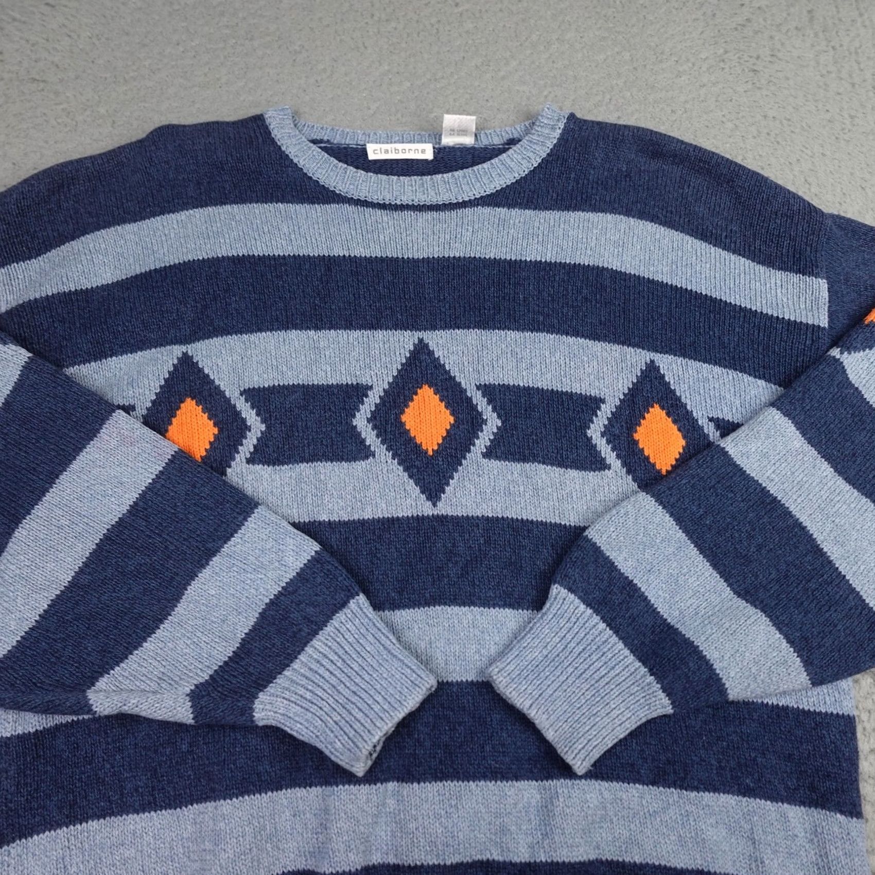 Liz Claiborne VINTAGE Claiborne Sweater Mens XL Blue Stripe Aztec Crewneck 90s Pullover Knit Cotton Cardigan? Size US XL / EU 56 / 4 - 4 Thumbnail