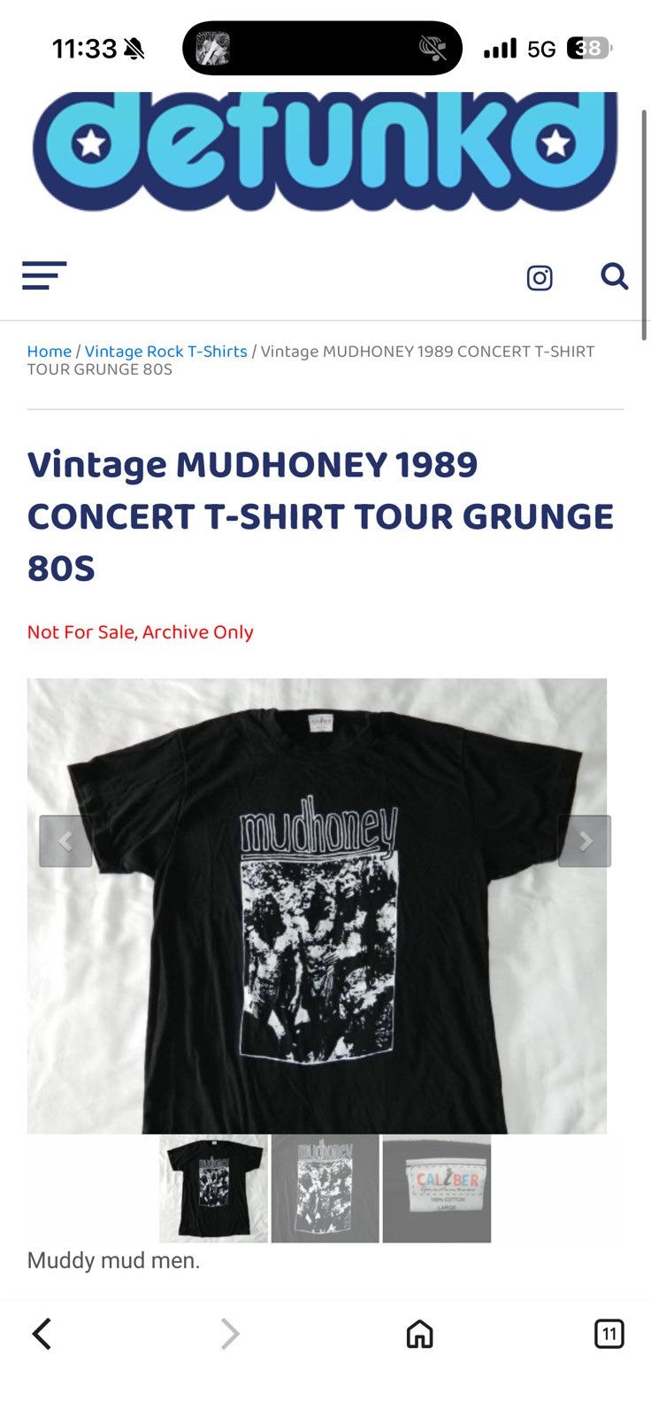 Band Tees Vintage MUDHONEY 1989 CONCERT T-SHIRT TOUR GRUNGE 80S Size US L / EU 52-54 / 3 - 12 Thumbnail