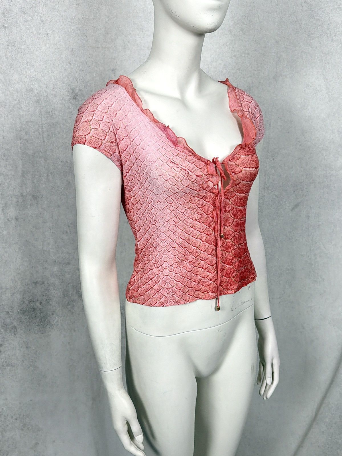 Roberto Cavalli Roberto Cavalli 1990’s Ruffled Reptile Scale Print Lace Top Size M / US 6-8 / IT 42-44 - 9 Thumbnail