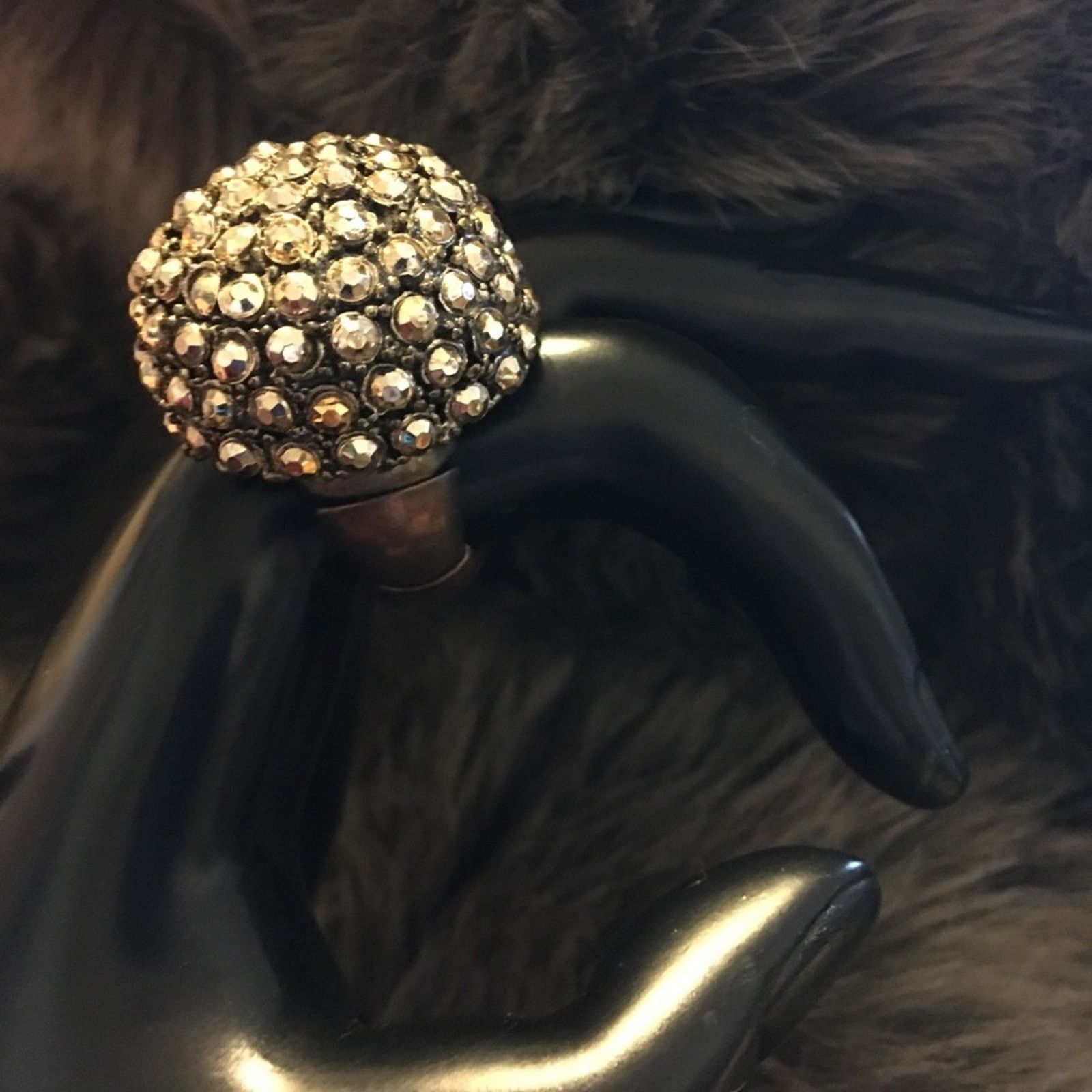 Jewelry Gold tone faceted stone dome stretch ring Size ONE SIZE - 1 Thumbnail