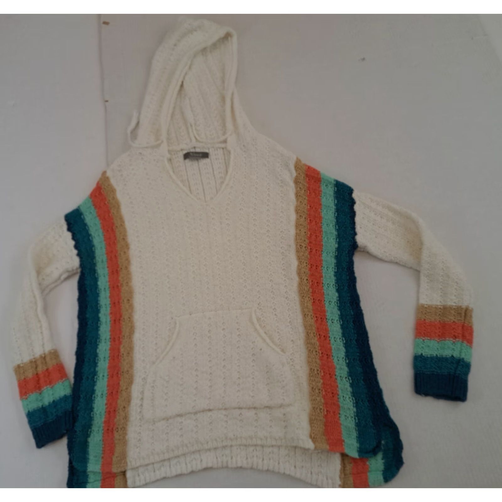 Vintage VINTAGE Natural Reflections Hooded Beach Stripe Crochet Knit Sweater White L Womens Size L / US 10 / IT 46 - 2 Thumbnail