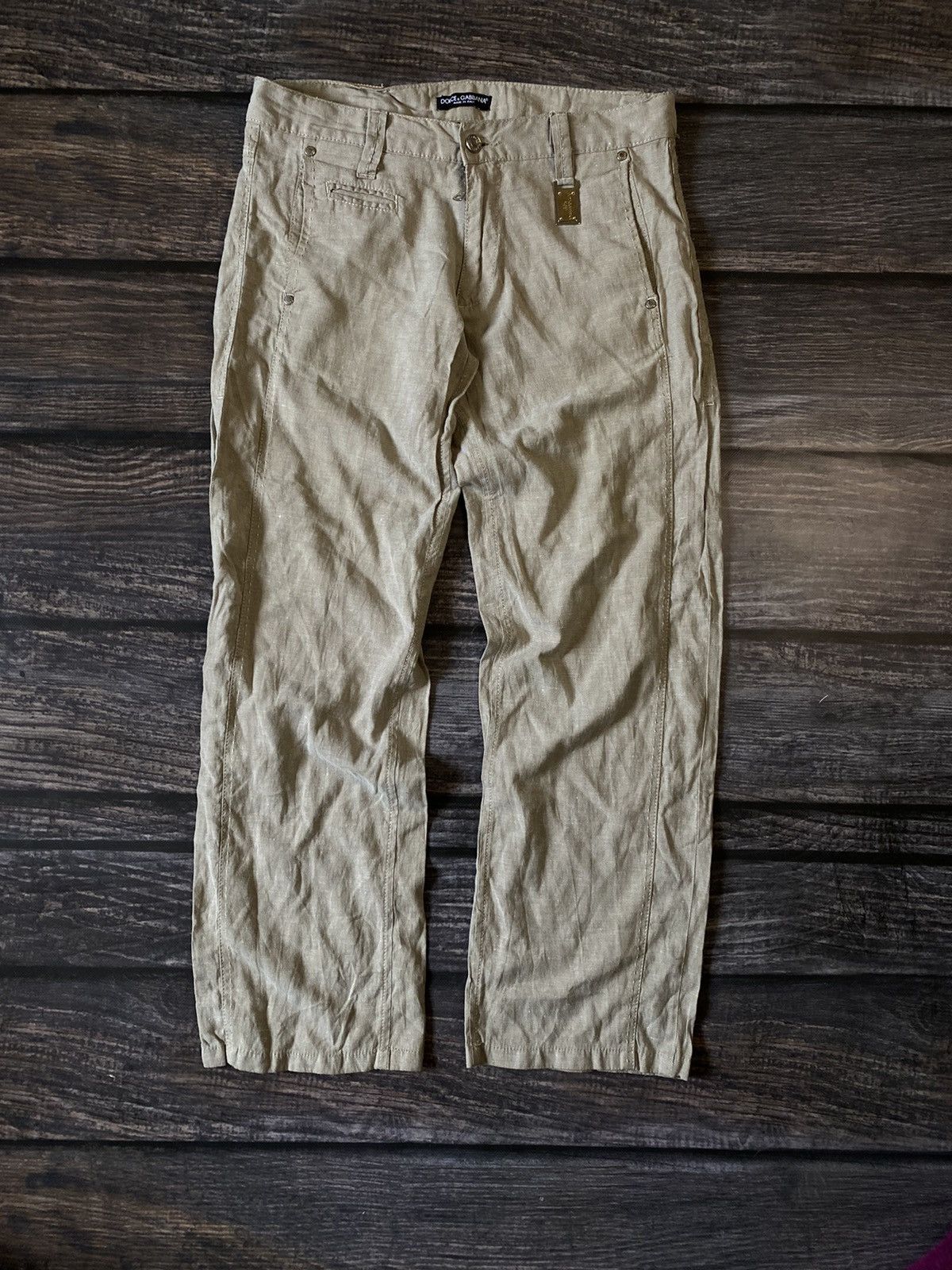 Dolce & Gabbana Dolce Gabbana linen metal logo pants Size 32" / US 10 / IT 46 - 1 Thumbnail