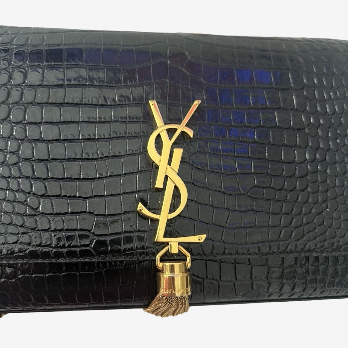 Saint Laurent Paris Saint Laurent Paris Black Embossed Medium Kate Tassel Bag Size ONE SIZE - 3 Thumbnail
