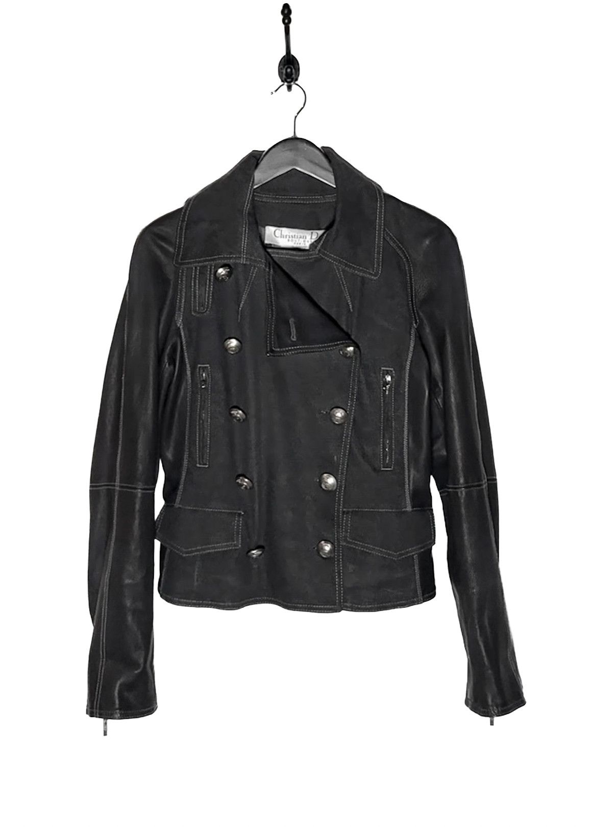 Christian Dior Black Leather Braided Sleeves Denim Jacket