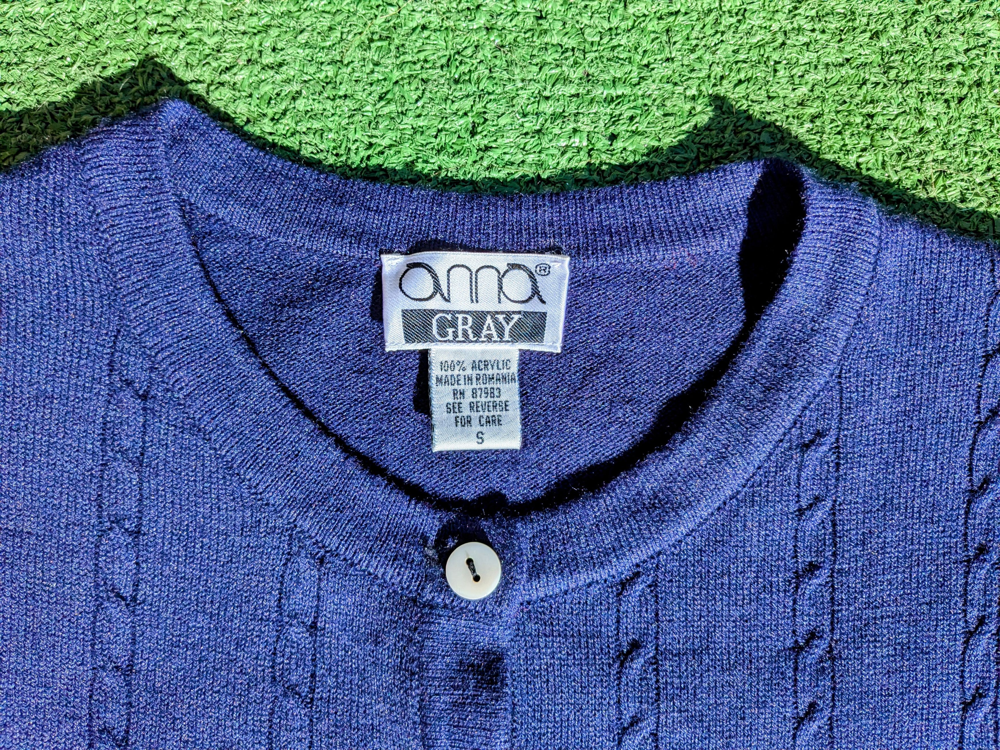 Vintage 1990s Vintage Anna Gray Acrylic Cable Knit Accent Cardigan Size S / US 4 / IT 40 - 7 Thumbnail