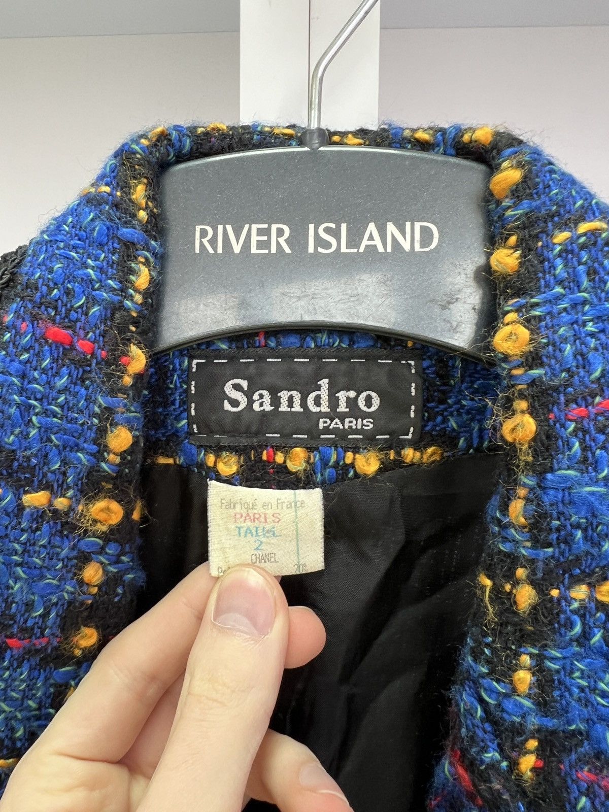Designer × Sandro × Vintage Vintage Sandro Paris Reversible Floral Knit Blue Blazer Size M / US 6-8 / IT 42-44 - 9 Thumbnail