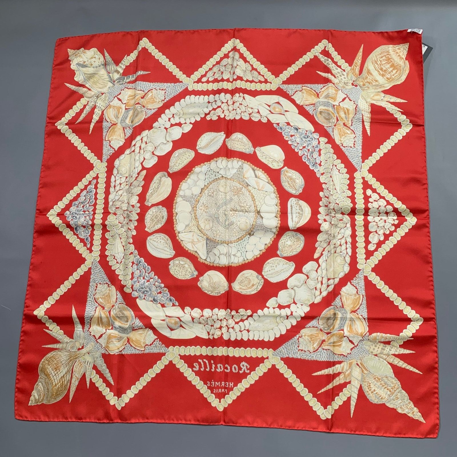 Hermes HERMES Red Gold Print Silk Scarves Size ONE SIZE - 9 Thumbnail