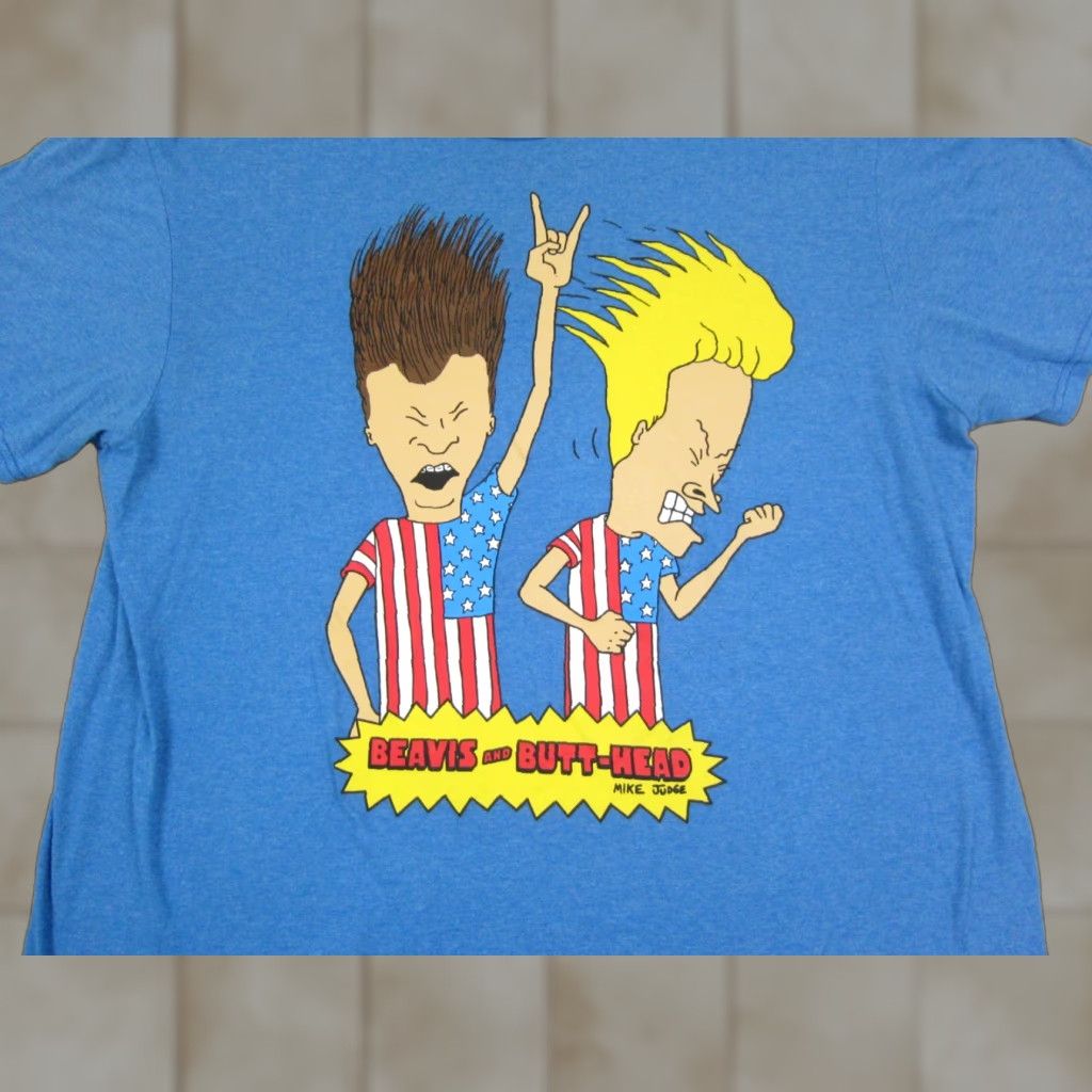 Vintage Beavis and Butt-Head Shirt Mens XL Blue White Crew Neck Tee 90s Graphic T-Shirt Size US XL / EU 56 / 4 - 1 Thumbnail