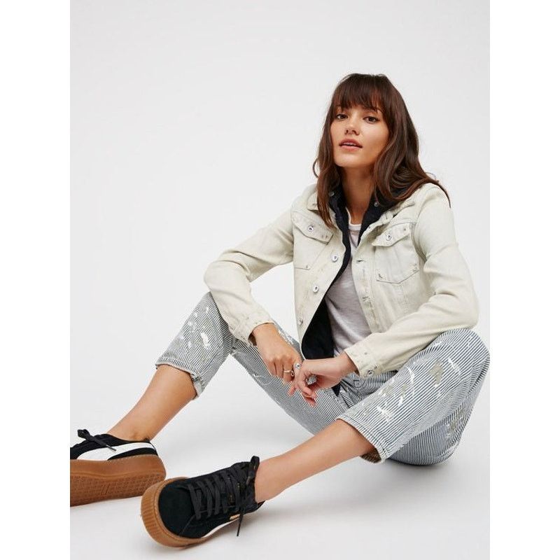 Free People New Free People Double Weave Denim Jacket $148 SMALL White Size S / US 4 / IT 40 - 2 Thumbnail