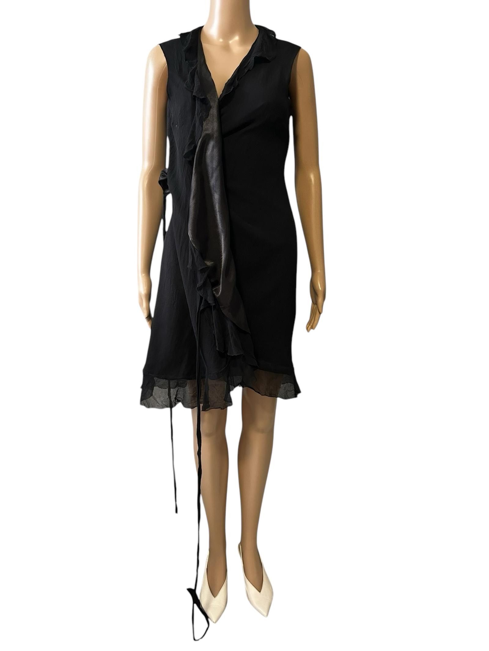Designer Elegant Black Ruffle Dress Size 32" / US 10 / IT 46 - 5 Thumbnail