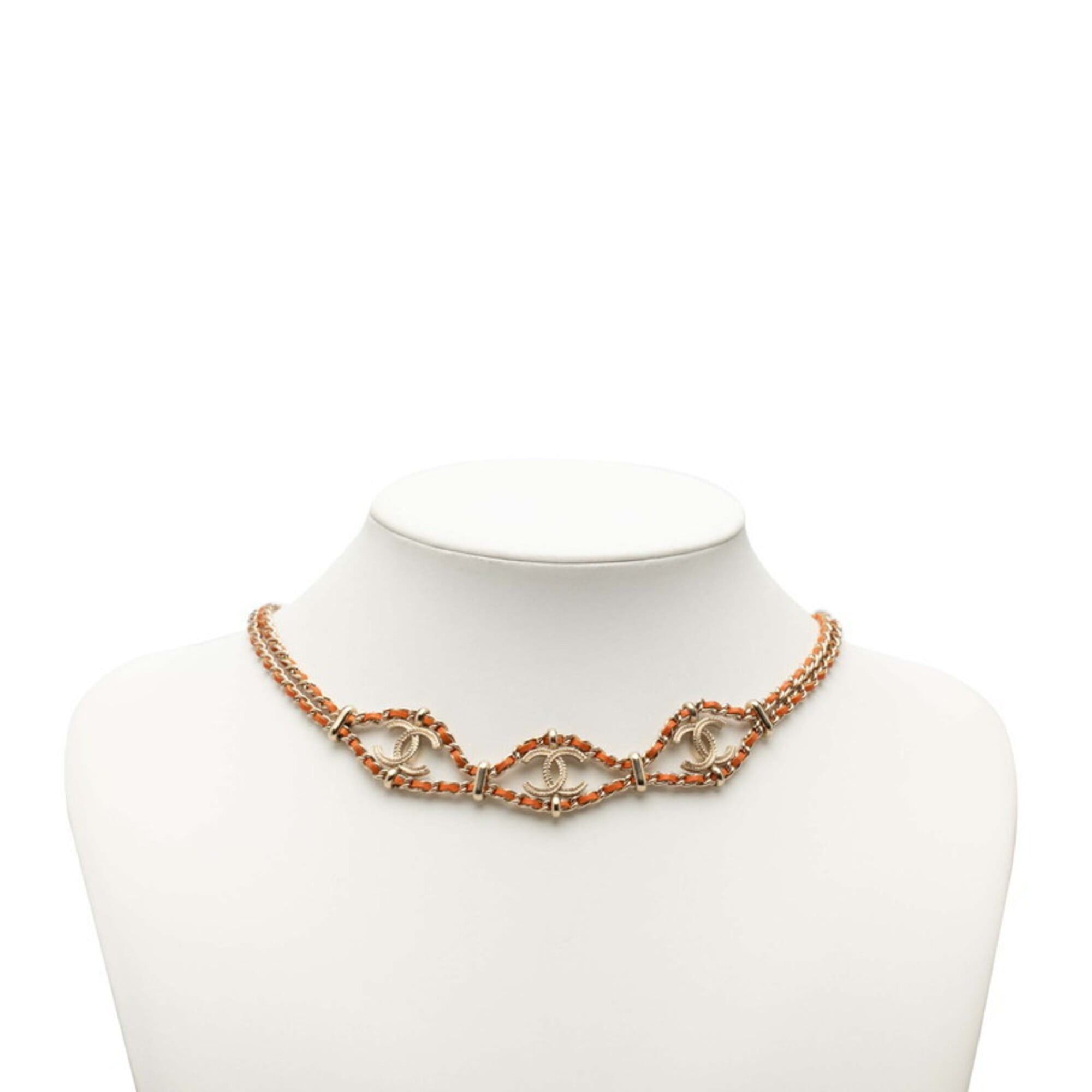 Chanel Chanel Coco Mark Chain Necklace, B18C Stamp, Gold, Orange Leather, Plated, Women's. Size ONE SIZE - 1 Thumbnail