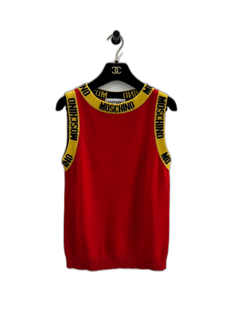Moschino Moschino Red Wool Vest with Yellow Logo Size US M / EU 48-50 / 2 - 1 Thumbnail