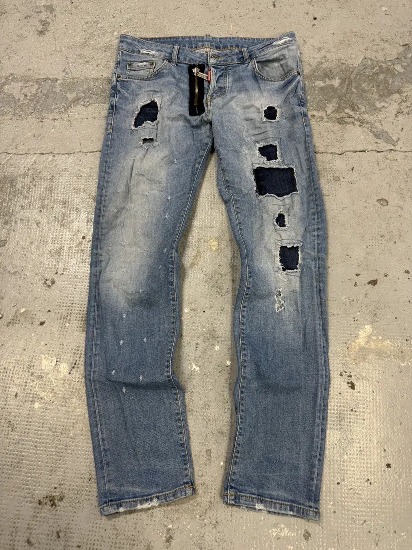 Designer × Dsquared2 × Vintage AW2014 DSquared2 Blue Distressed Patchwork Slim Denim Jeans Size US 31 - 4 Thumbnail