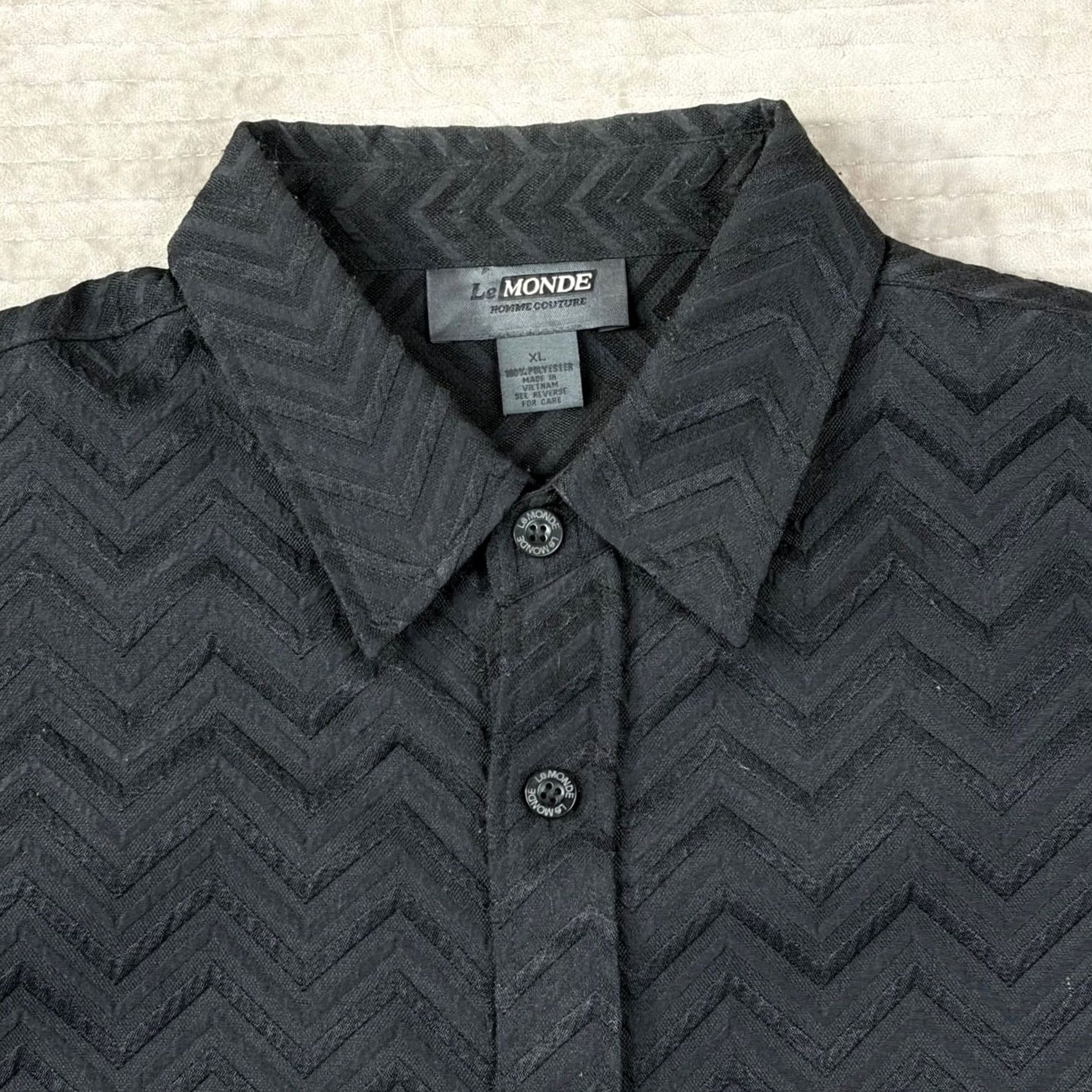 Vintage Le Monde Homme Couture XL Black Textured Chevron Button Down Shirt Long Sleeve Size US XL / EU 56 / 4 - 3 Thumbnail