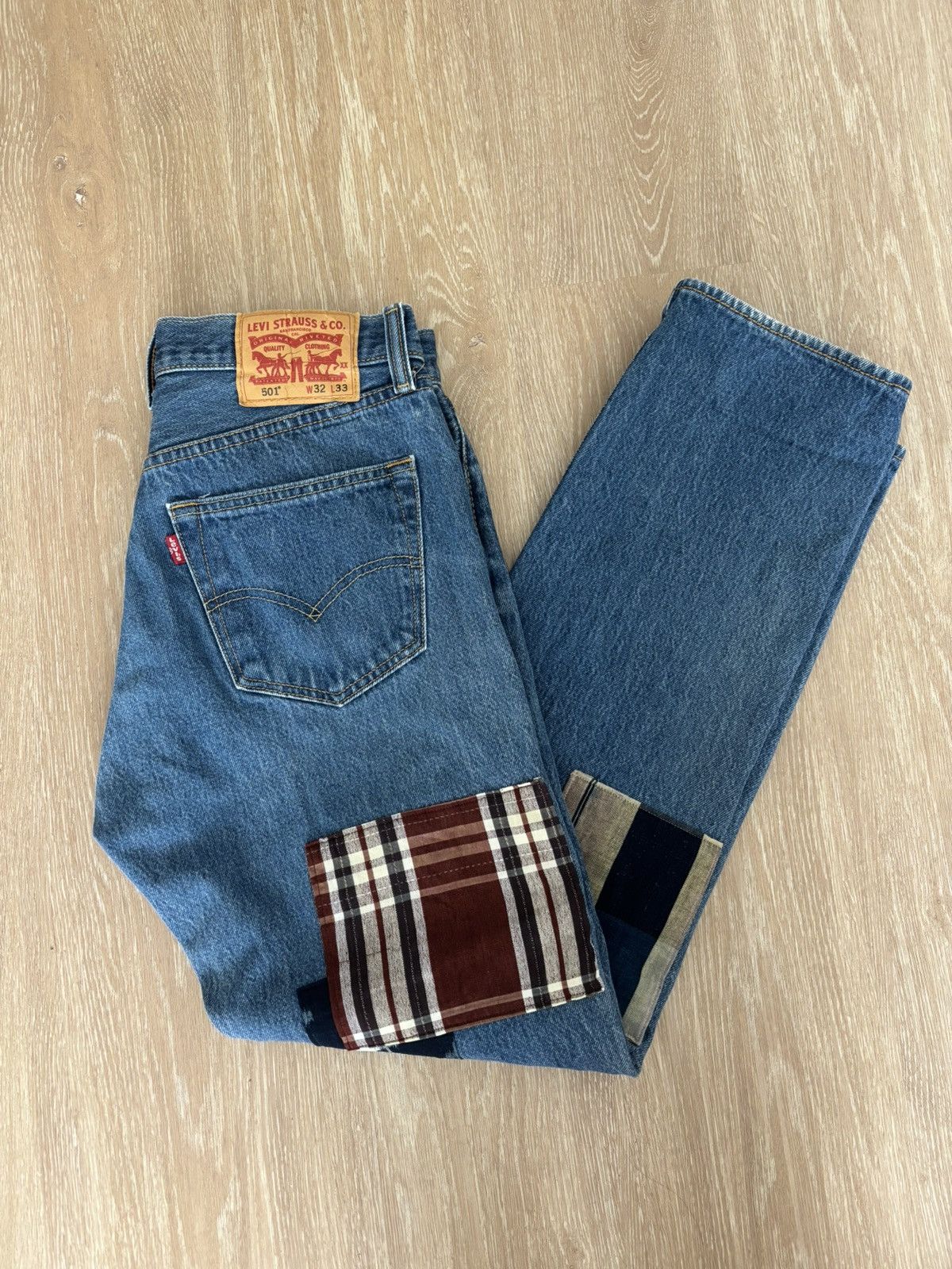 Levi's Vintage Levi’s 501 Patchwork Straight Denim Jeans Size US 32 / EU 48 - 2 Thumbnail