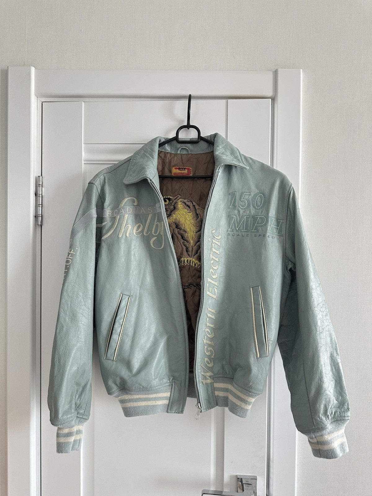 image of Bucos x Vintage Buco Roadmaster Leather Jacket Tiger in Blue, Men's (Size Small)