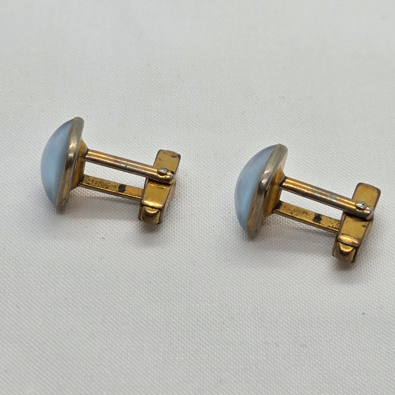 Vintage Gold-Tone Swank Opalescent Blue Glass Cufflinks, Men's — image 4 of 6