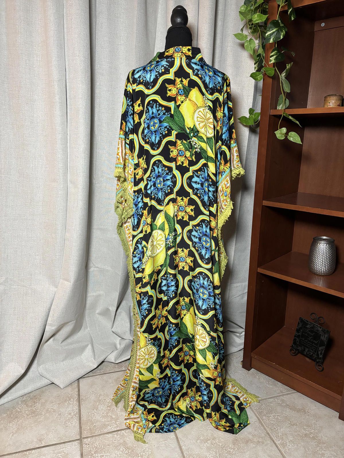 Other Bohemian Style Long Floral Print Kaftan Dress with Fringe Size ONE SIZE - 6 Thumbnail