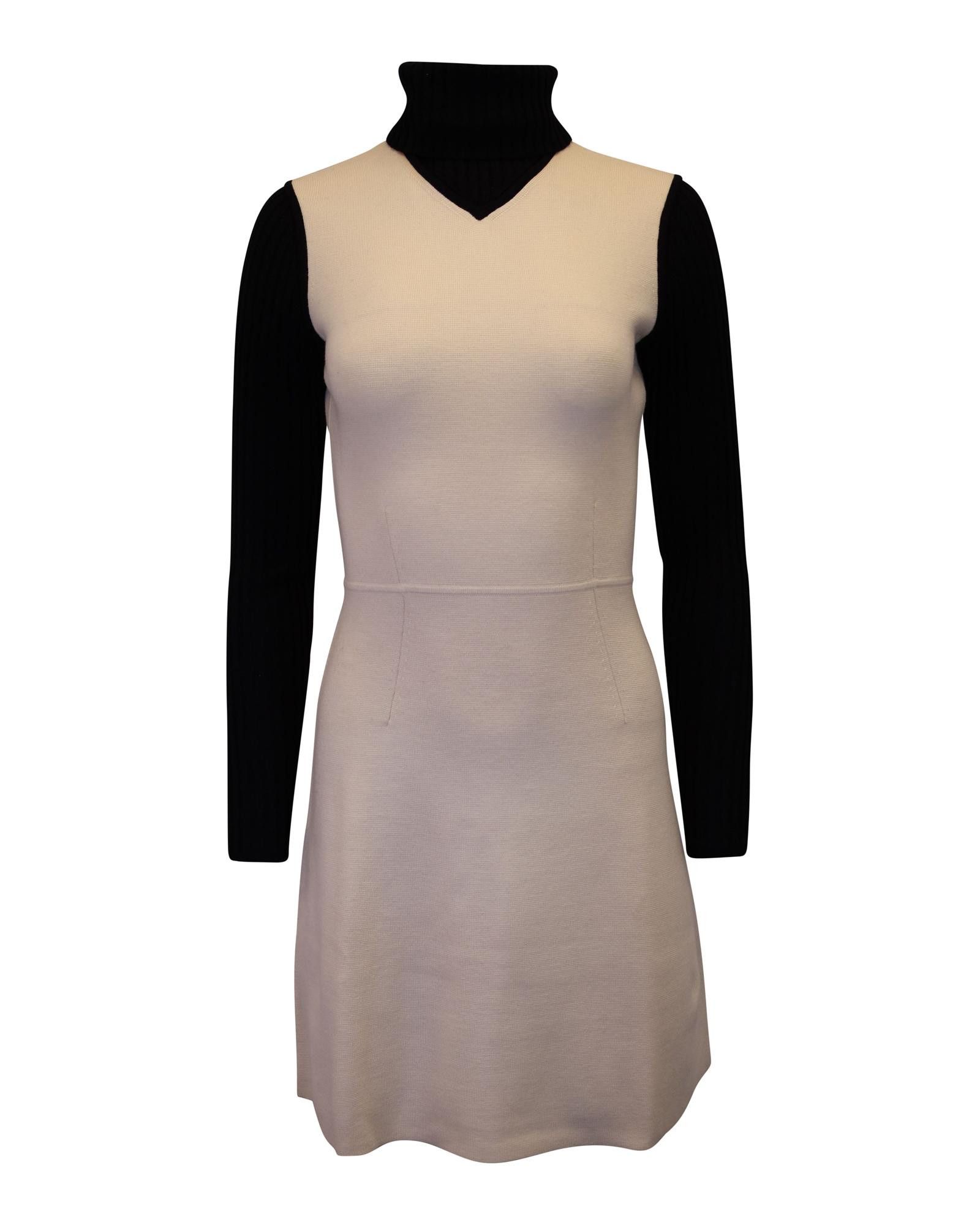 image of Theory Stretch-Knit Turtleneck Dress In Cream Wool in White/Cream, Women's (Size Small)