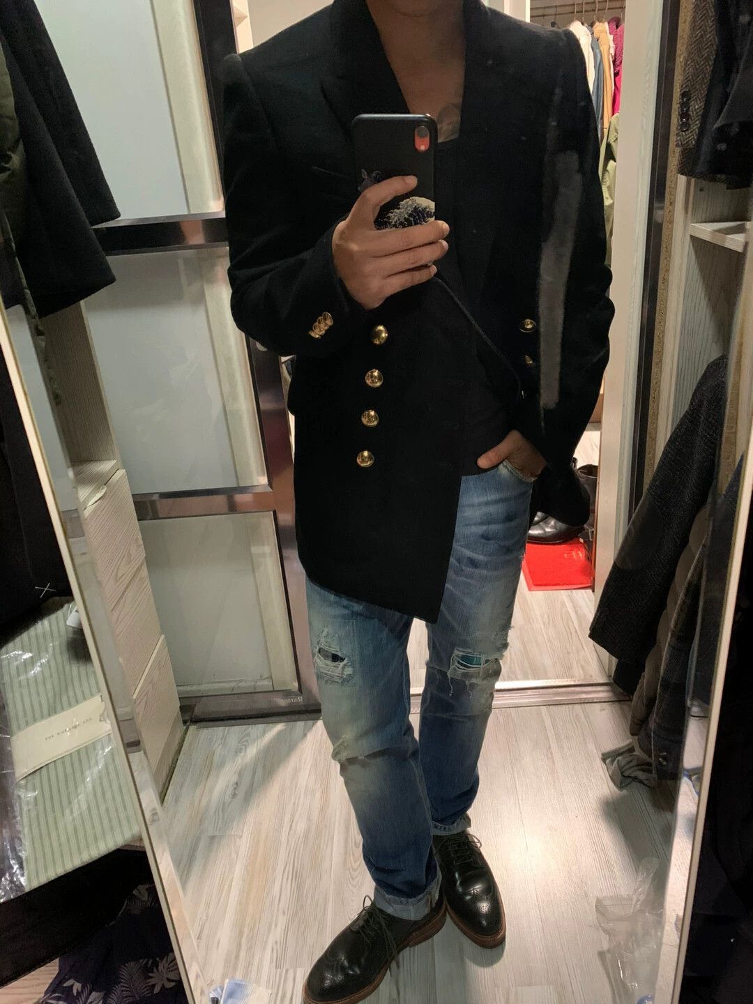 Celine Black Double-Breasted Blazer with Gold Buttons Size US M / EU 48-50 / 2 - 1 Thumbnail