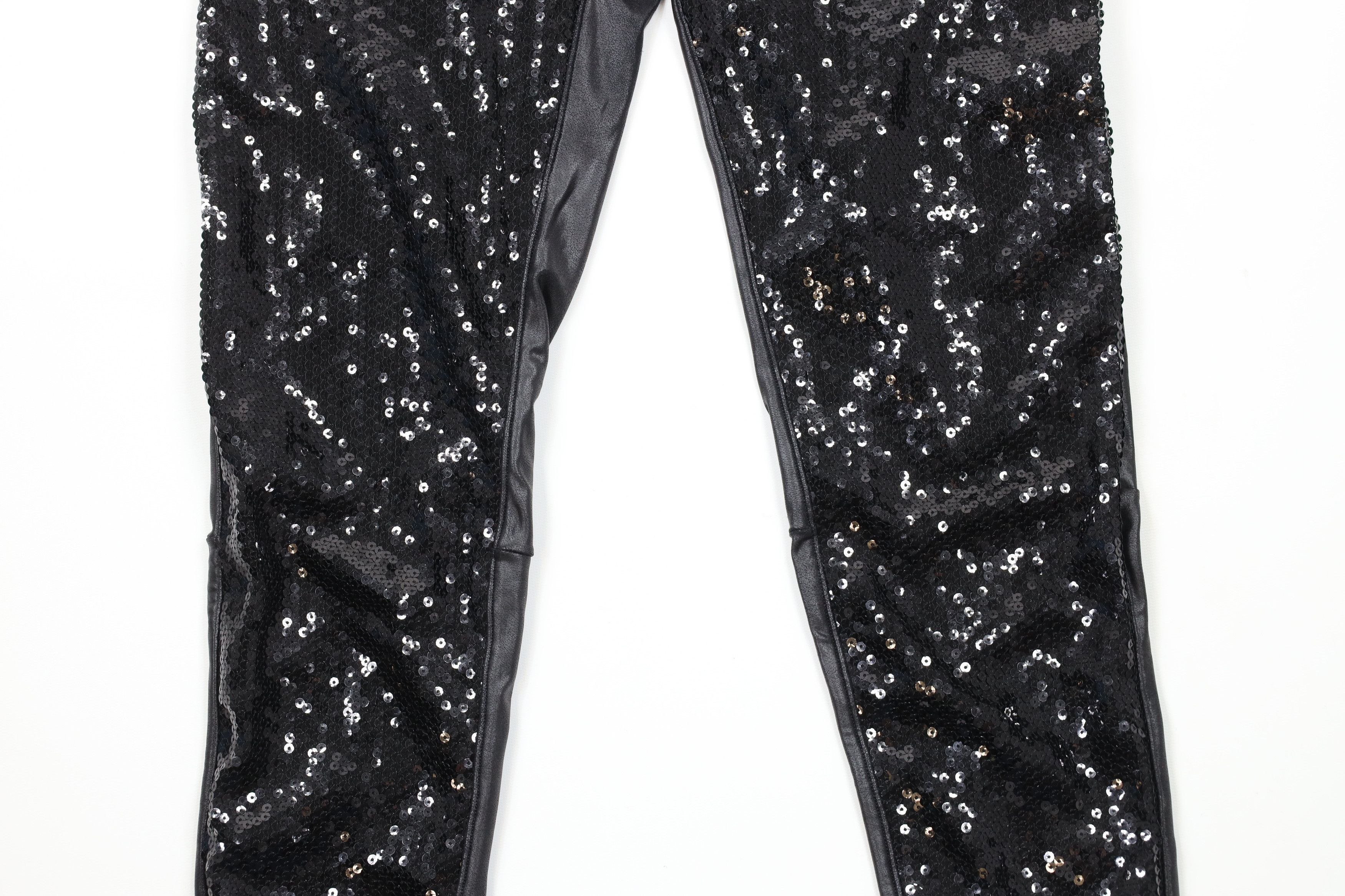 Spanx × Vintage Spanx Faux Leather Sequined Stretch Shapewear Leggings Black Size 30" / US 8 / IT 44 - 3 Thumbnail